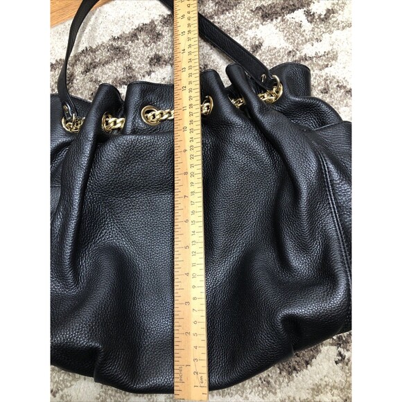 Michael Kors Handbag Shoulder Bag Tote Hobo Black Leather Gold Chain Straps - Picture 15 of 16